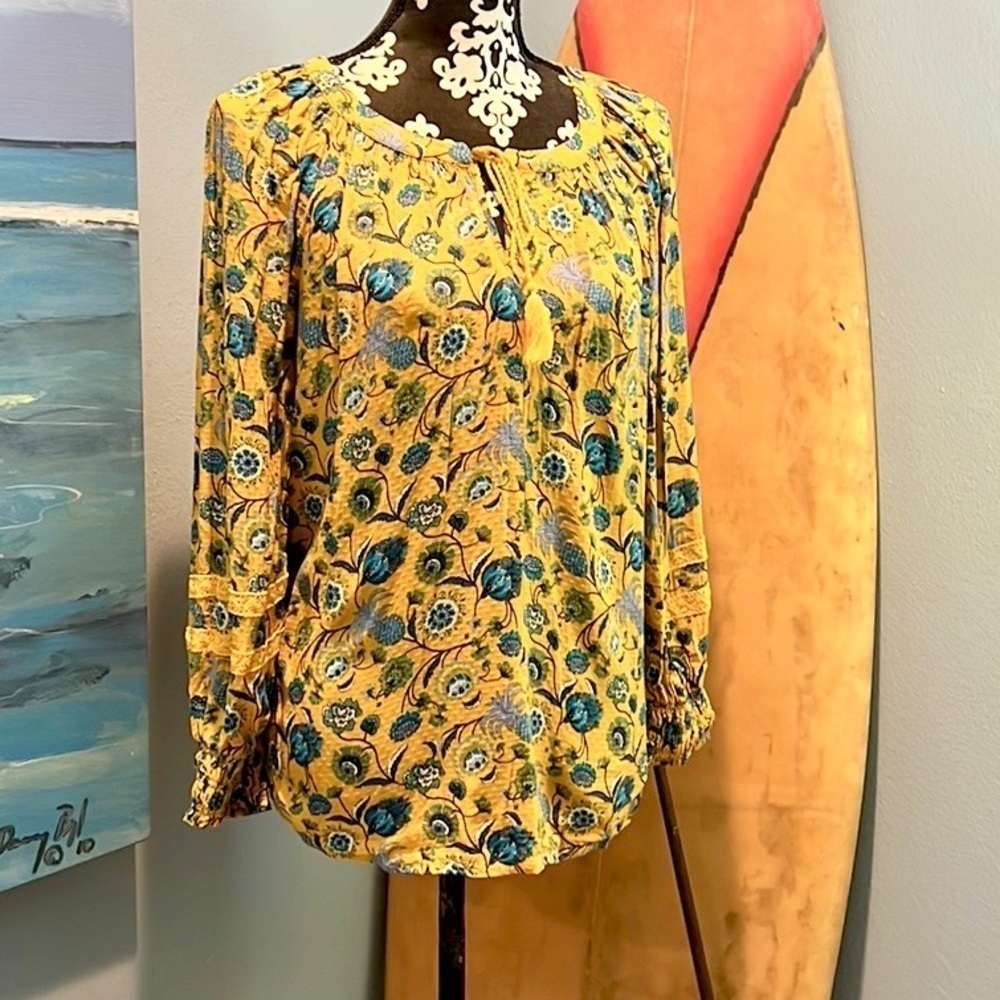 ⭐️Anthro’s Jane & Delancey, Yellow Pineapple Floral Top,Super Soft, Pull-Over, M - Picture 7 of 13